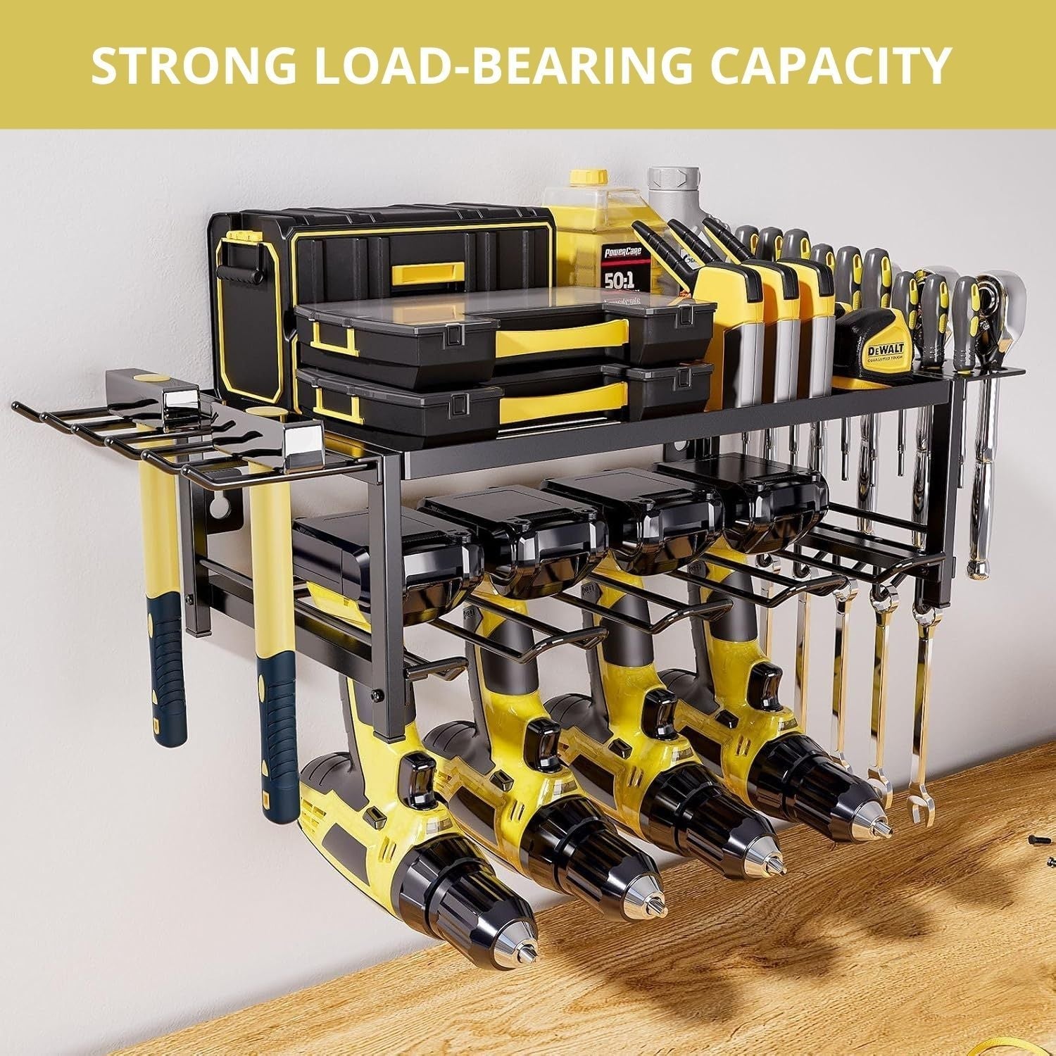 2 - Tier Power Tool Rack Organizer Wall Mount with Drill Holder & Wrench Hooks for Cordless Tools & Workshop Organization - Home & Garden > Garden Tools > Gardening Accessories - Rivercity House & Home Co. (ABN 18 642 972 209) - Affordable Modern Furniture Australia