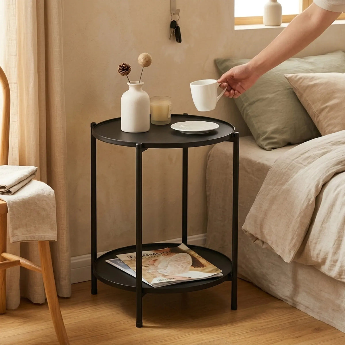 2 Tier Round Metal Side Table with Shelves Basic - Black - Furniture > Sofas > Sofa Accessories - Rivercity House & Home Co. (ABN 18 642 972 209) - Affordable Modern Furniture Australia