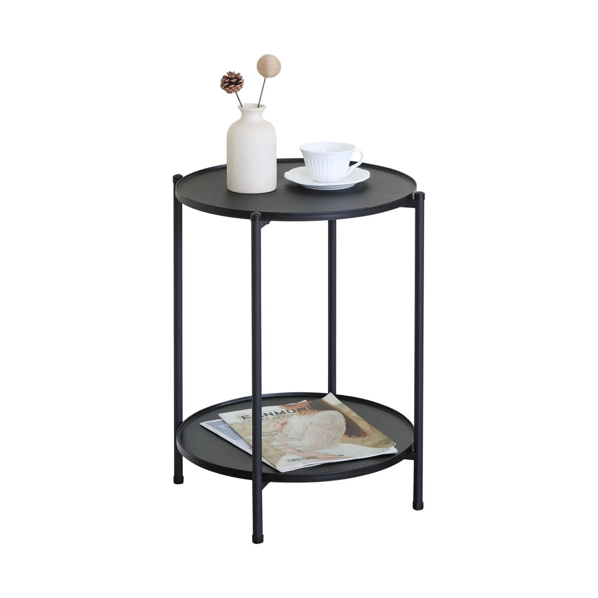2 Tier Round Metal Side Table with Shelves Basic - Black - Furniture > Sofas > Sofa Accessories - Rivercity House & Home Co. (ABN 18 642 972 209) - Affordable Modern Furniture Australia