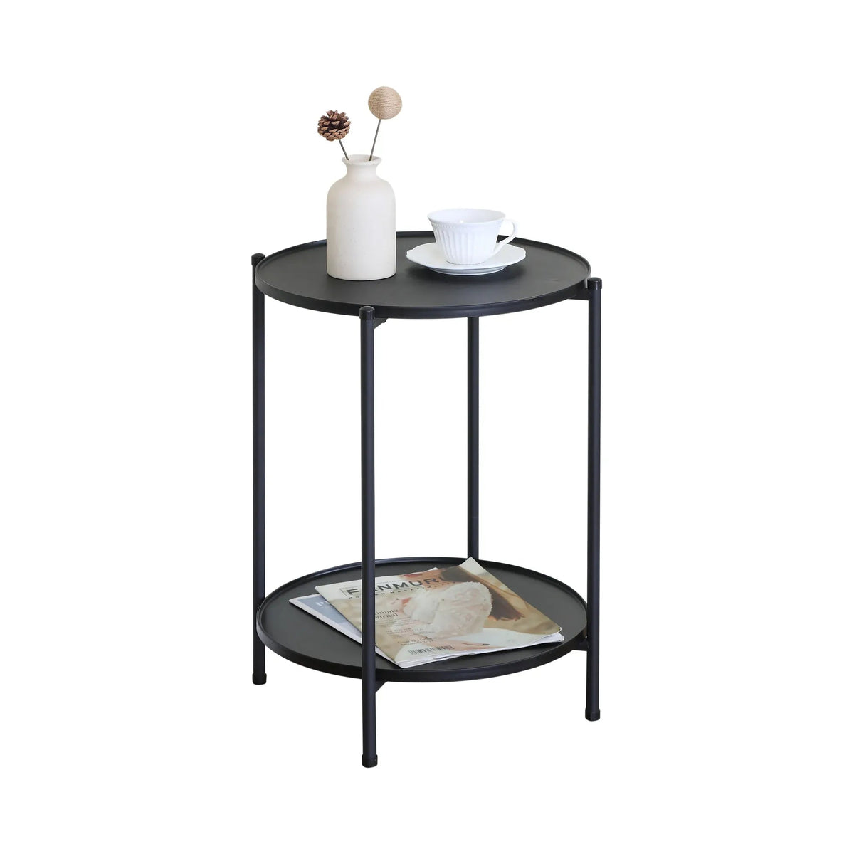2 Tier Round Metal Side Table with Shelves Basic - Black - Furniture > Sofas > Sofa Accessories - Rivercity House & Home Co. (ABN 18 642 972 209) - Affordable Modern Furniture Australia