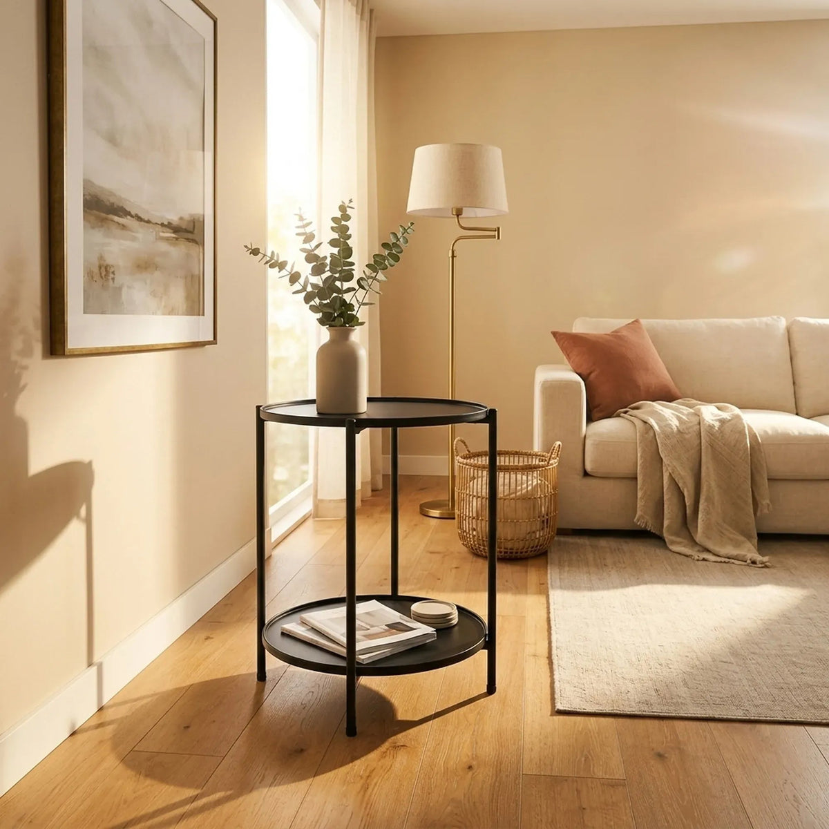 2 Tier Round Metal Side Table with Shelves Basic - Black - Furniture > Sofas > Sofa Accessories - Rivercity House & Home Co. (ABN 18 642 972 209) - Affordable Modern Furniture Australia