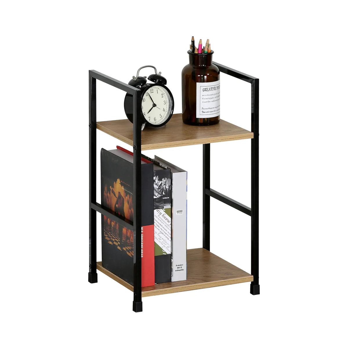 2 Tier Rustic Wood and Metal Bookshelf Display Shelf - Brown - Furniture > Living Room > Bookcases & Shelves - Rivercity House & Home Co. (ABN 18 642 972 209) - Affordable Modern Furniture Australia