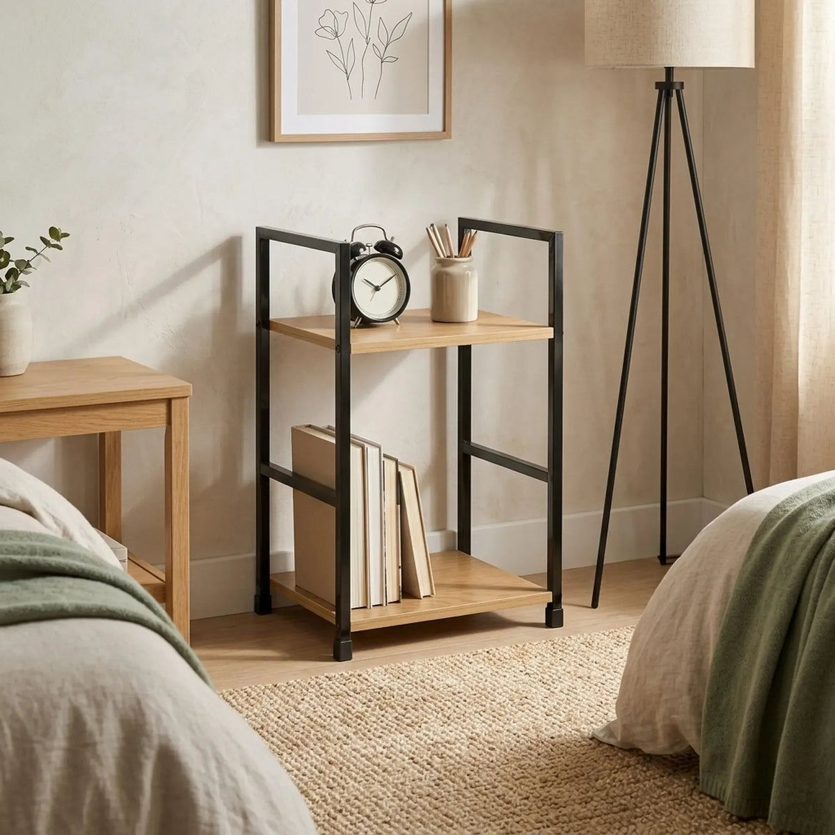 2 Tier Rustic Wood and Metal Bookshelf Display Shelf - Brown - Furniture > Living Room > Bookcases & Shelves - Rivercity House & Home Co. (ABN 18 642 972 209) - Affordable Modern Furniture Australia