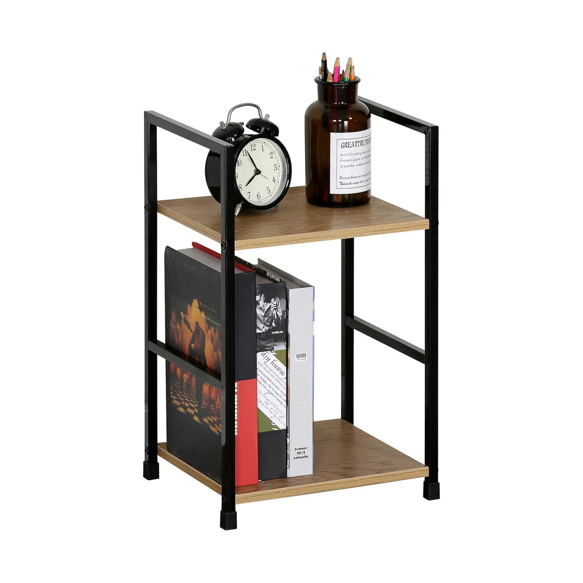 2 Tier Rustic Wood and Metal Bookshelf Display Shelf - Brown - Furniture > Living Room > Bookcases & Shelves - Rivercity House & Home Co. (ABN 18 642 972 209) - Affordable Modern Furniture Australia