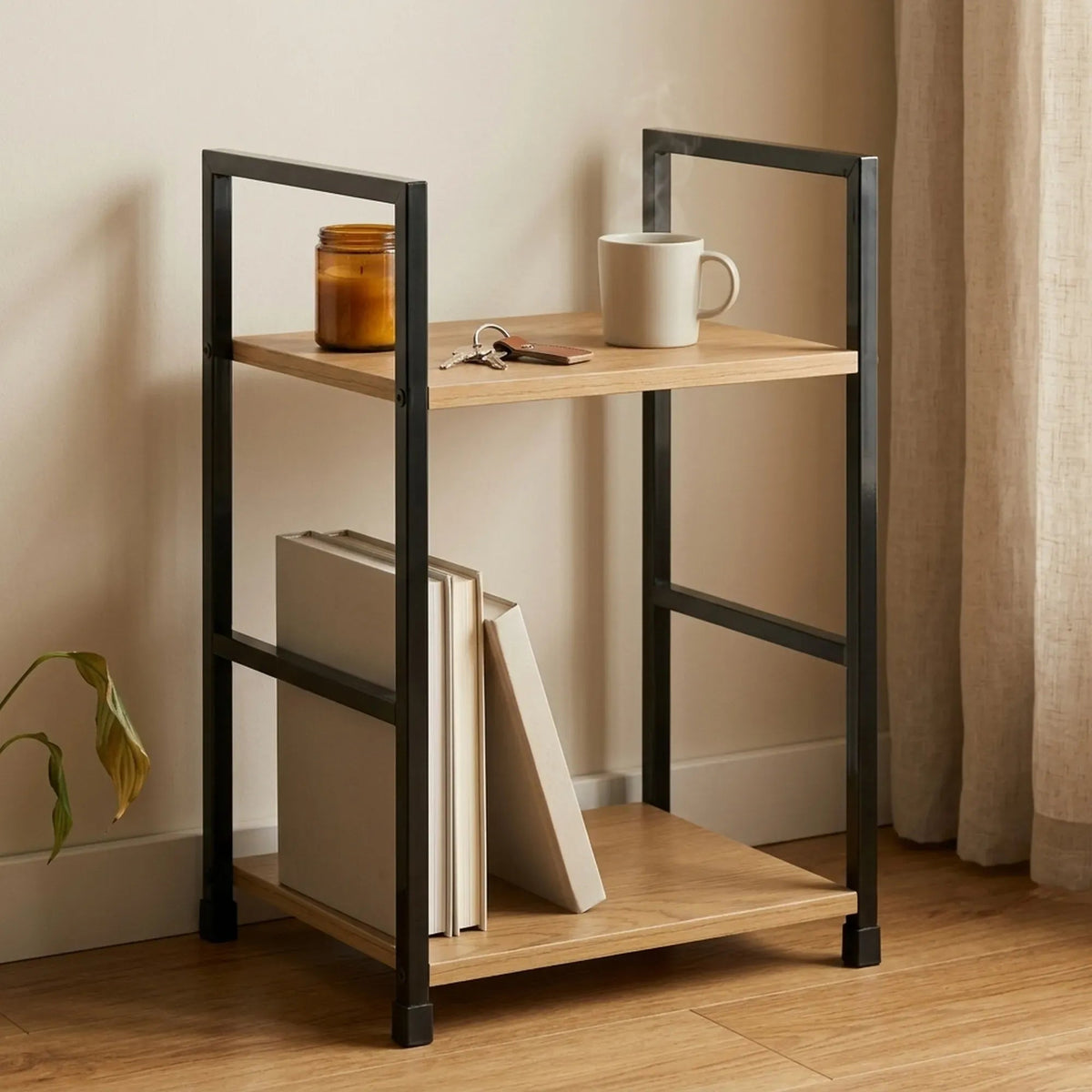 2 Tier Rustic Wood and Metal Bookshelf Display Shelf - Brown - Furniture > Living Room > Bookcases & Shelves - Rivercity House & Home Co. (ABN 18 642 972 209) - Affordable Modern Furniture Australia