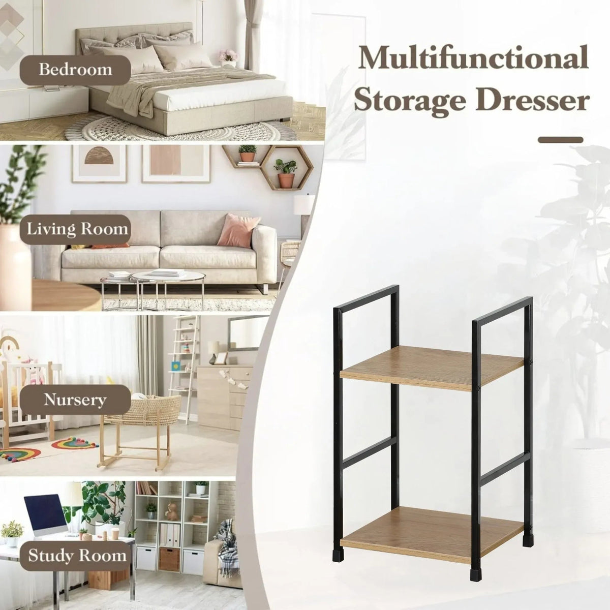 2 Tier Rustic Wood and Metal Bookshelf Display Shelf - Brown - Furniture > Living Room > Bookcases & Shelves - Rivercity House & Home Co. (ABN 18 642 972 209) - Affordable Modern Furniture Australia