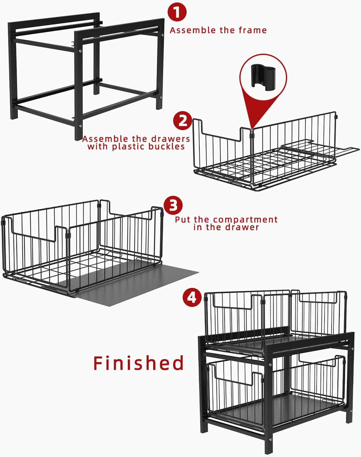 2 Tier Sliding Cabinet Organiser Drawer Storage Rack for Kitchen or Bathroom - Metal - Furniture > Bathroom > Bathroom Cabinets, Cupboards & Storage - Rivercity House & Home Co. (ABN 18 642 972 209) - Affordable Modern Furniture Australia