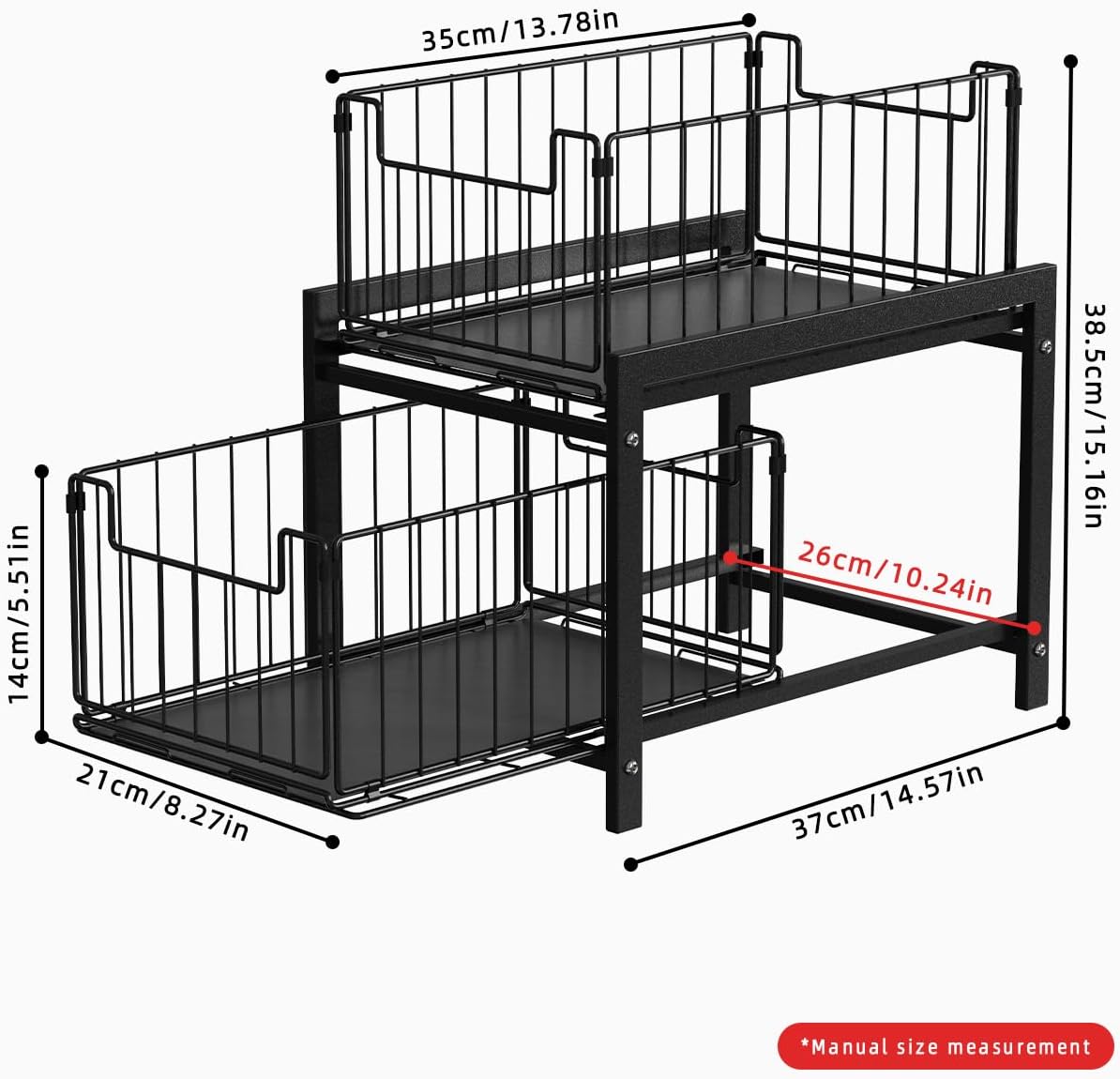 2 Tier Sliding Cabinet Organiser Drawer Storage Rack for Kitchen or Bathroom - Metal - Furniture > Bathroom > Bathroom Cabinets, Cupboards & Storage - Rivercity House & Home Co. (ABN 18 642 972 209) - Affordable Modern Furniture Australia