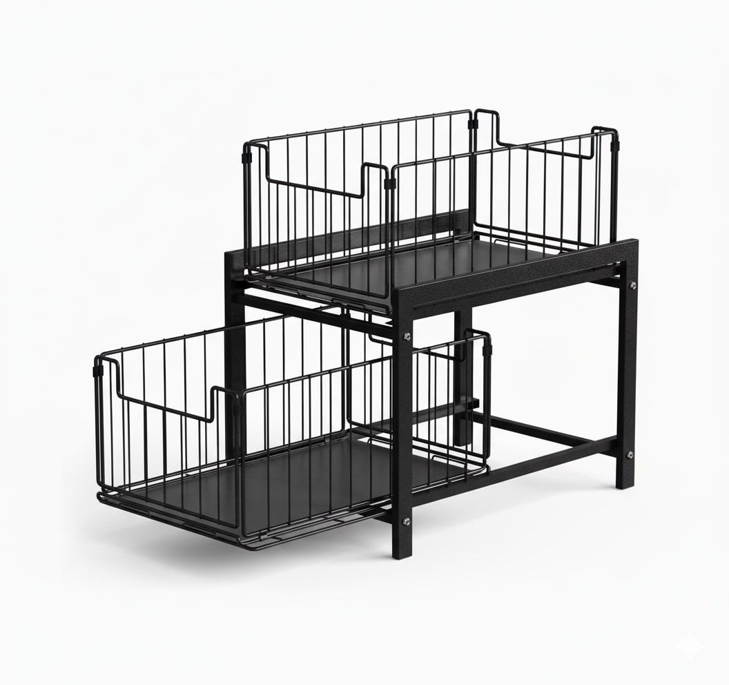 2 Tier Sliding Cabinet Organiser Drawer Storage Rack for Kitchen or Bathroom - Metal - Furniture > Bathroom > Bathroom Cabinets, Cupboards & Storage - Rivercity House & Home Co. (ABN 18 642 972 209) - Affordable Modern Furniture Australia
