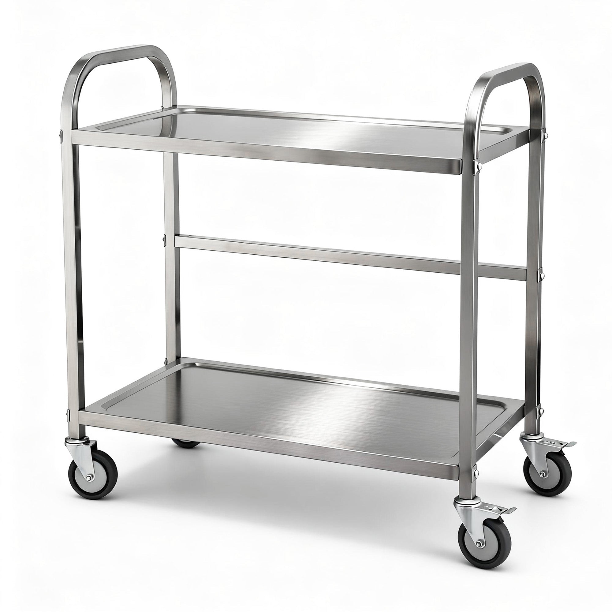 2 - Tier Stainless Steel Kitchen Trolley with Wheels 84x56x98cm - Furniture > Dining > Kitchen Sinks - Rivercity House & Home Co. (ABN 18 642 972 209) - Affordable Modern Furniture Australia