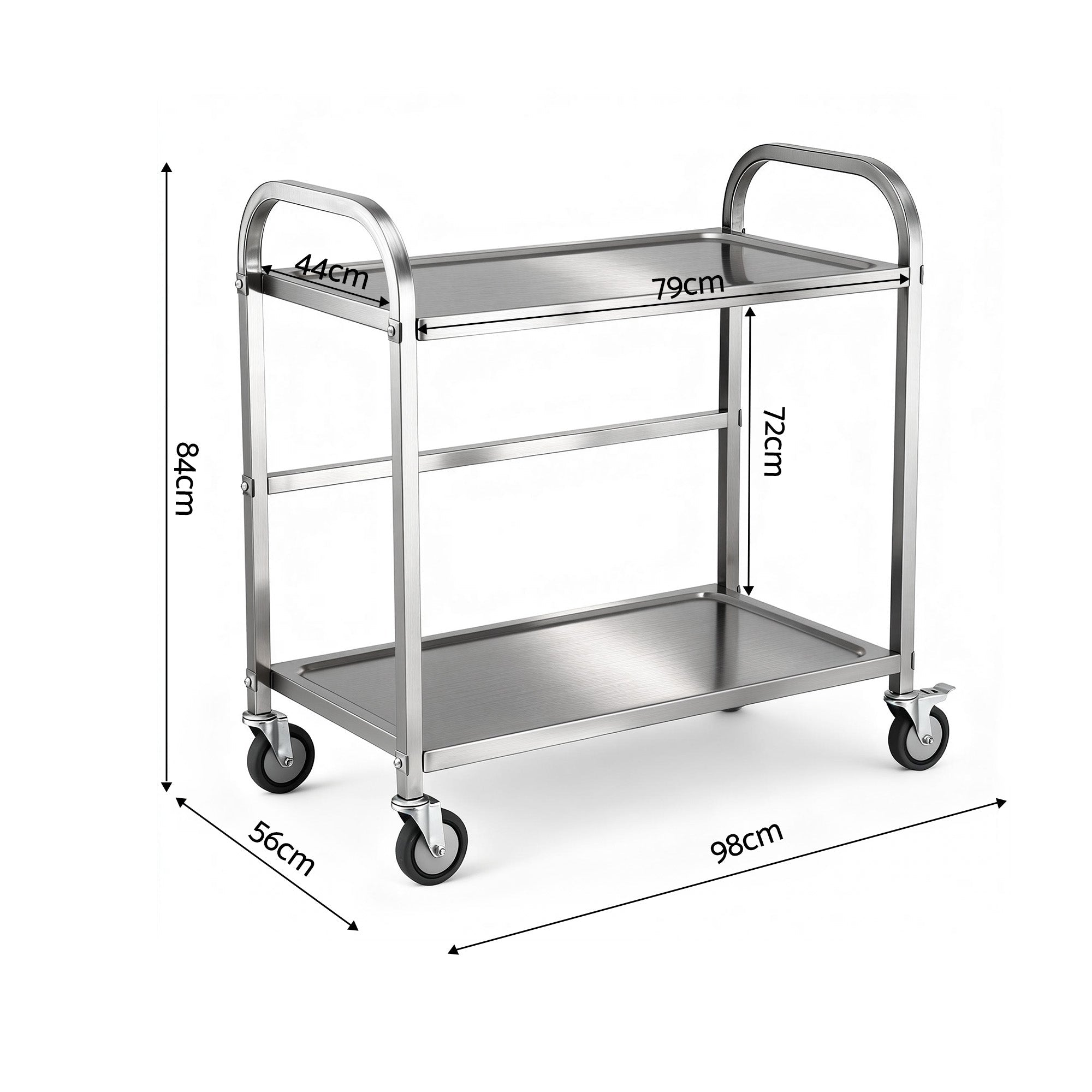 2 - Tier Stainless Steel Kitchen Trolley with Wheels 84x56x98cm - Furniture > Dining > Kitchen Sinks - Rivercity House & Home Co. (ABN 18 642 972 209) - Affordable Modern Furniture Australia
