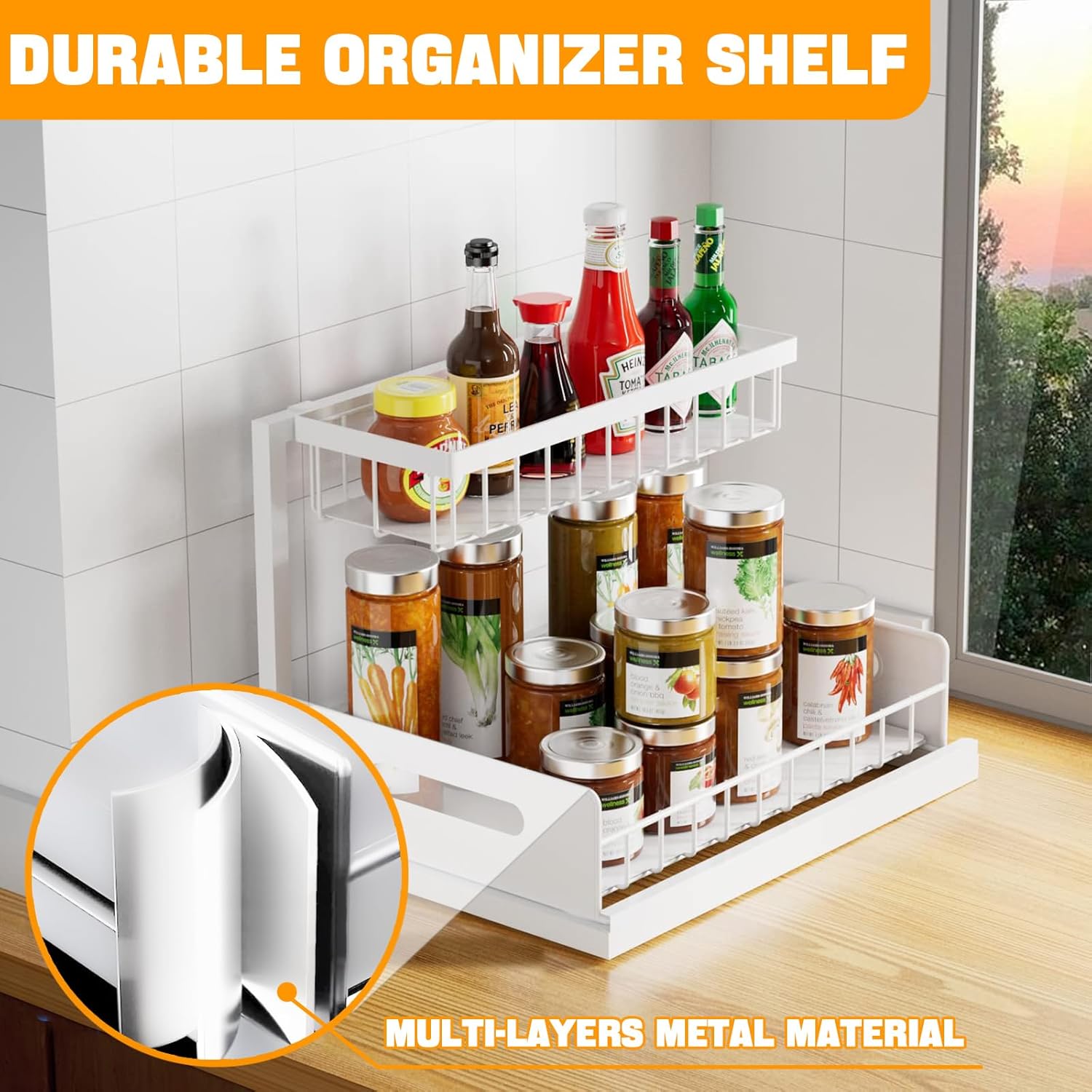 2 Tier Under Sink Organiser with Sliding Drawers for Kitchen & Bathroom - Metal - Furniture > Bathroom > Tap & Sink Accessories - Rivercity House & Home Co. (ABN 18 642 972 209) - Affordable Modern Furniture Australia