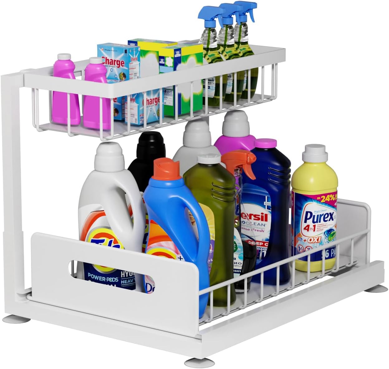 2 Tier Under Sink Organiser with Sliding Drawers for Kitchen & Bathroom - Metal - Furniture > Bathroom > Tap & Sink Accessories - Rivercity House & Home Co. (ABN 18 642 972 209) - Affordable Modern Furniture Australia