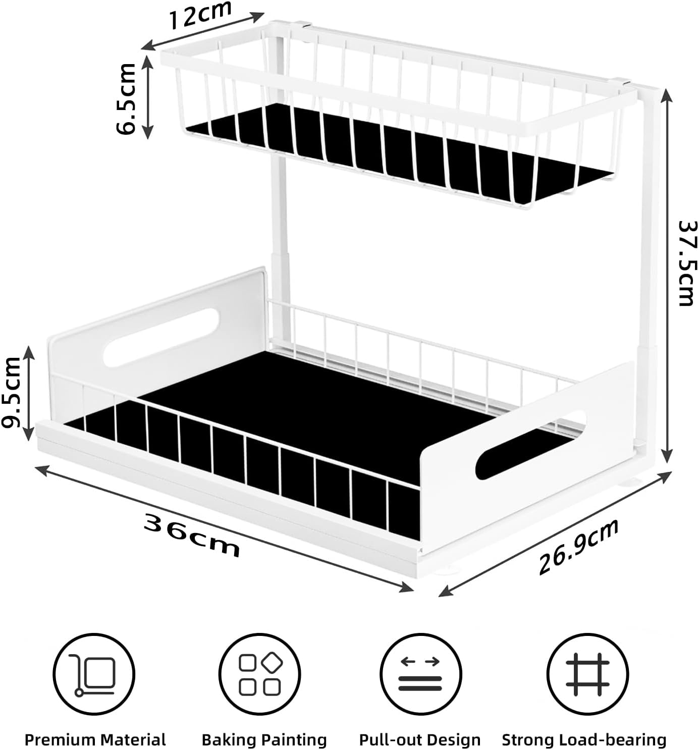 2 Tier Under Sink Organiser with Sliding Drawers for Kitchen & Bathroom - Metal - Furniture > Bathroom > Tap & Sink Accessories - Rivercity House & Home Co. (ABN 18 642 972 209) - Affordable Modern Furniture Australia