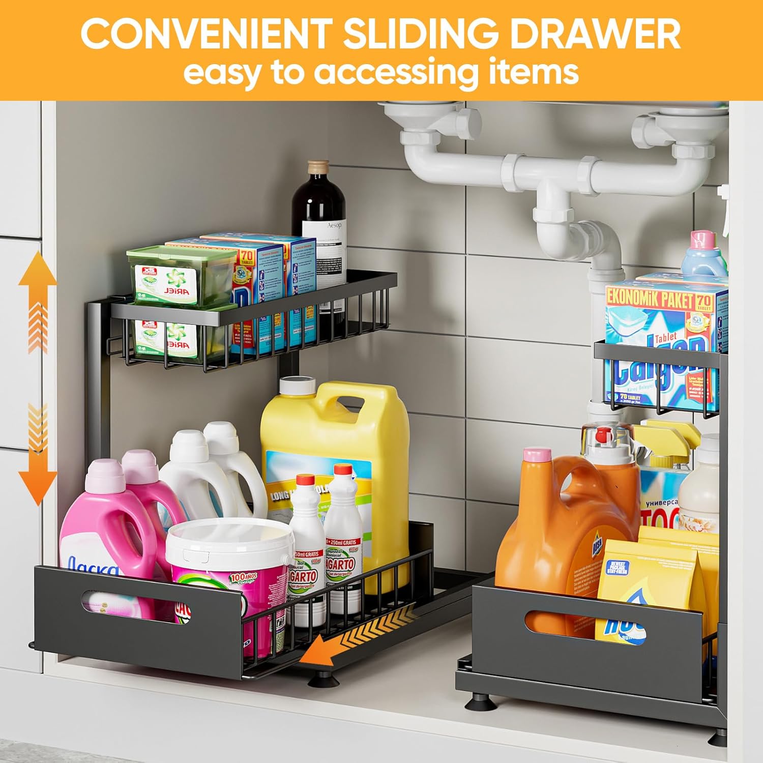 2 Tier Under Sink Organiser with Sliding Drawers for Kitchen & Bathroom - Home & Garden > DIY > Kitchen & Bathroom DIY - Rivercity House & Home Co. (ABN 18 642 972 209) - Affordable Modern Furniture Australia