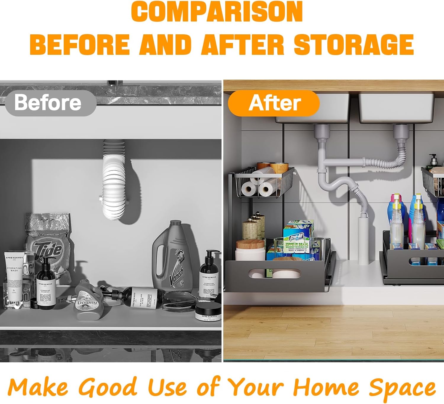 2 Tier Under Sink Organiser with Sliding Drawers for Kitchen & Bathroom - Home & Garden > DIY > Kitchen & Bathroom DIY - Rivercity House & Home Co. (ABN 18 642 972 209) - Affordable Modern Furniture Australia