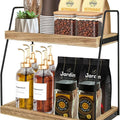 2-Tier Wooden Coffee Station Rack Organiser for Coffee Bar & Spice Storage Shelf - Black