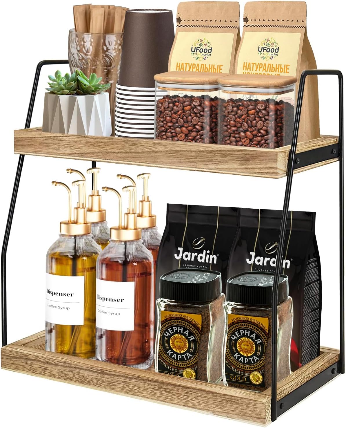 2 - Tier Wooden Coffee Station Rack Organizer for Coffee Bar, Condiments, Syrups, Storage Jars & Spice Storage Shelf - Furniture > Office > Storage Cabinets - Rivercity House & Home Co. (ABN 18 642 972 209) - Affordable Modern Furniture Australia