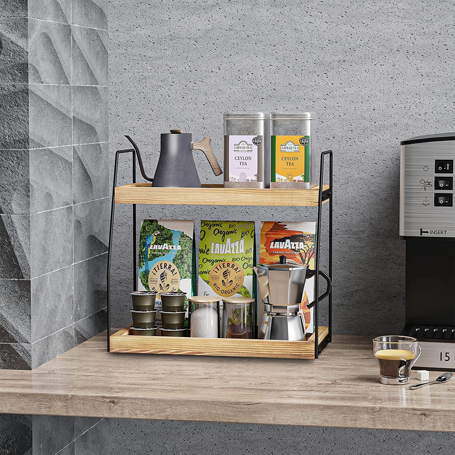 2 - Tier Wooden Coffee Station Rack Organizer for Coffee Bar, Condiments, Syrups, Storage Jars & Spice Storage Shelf - Furniture > Office > Storage Cabinets - Rivercity House & Home Co. (ABN 18 642 972 209) - Affordable Modern Furniture Australia