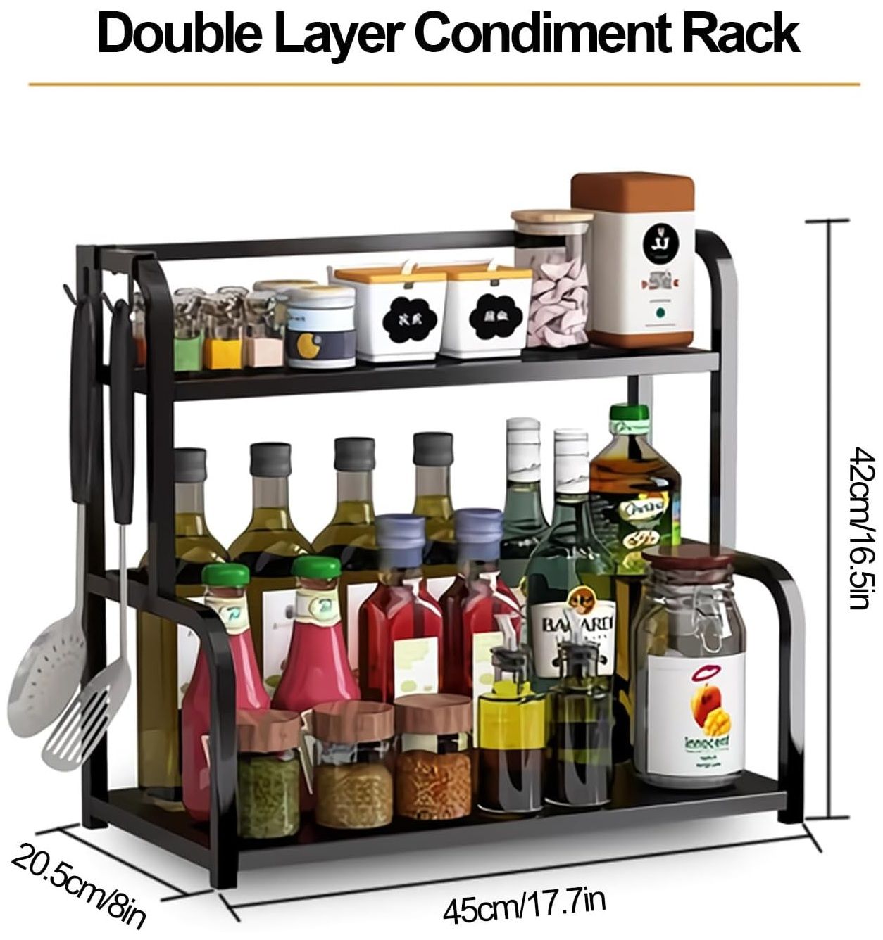2 - Tier Wooden Kitchen Countertop Spice Rack for Storage of Condiments, Oils, Jars & Seasoning Bottles - Home & Garden > DIY > Kitchen & Bathroom DIY - Rivercity House & Home Co. (ABN 18 642 972 209) - Affordable Modern Furniture Australia