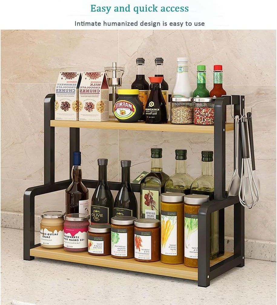 2 - Tier Wooden Kitchen Countertop Spice Rack for Storage of Condiments, Oils, Jars & Seasoning Bottles - Home & Garden > DIY > Kitchen & Bathroom DIY - Rivercity House & Home Co. (ABN 18 642 972 209) - Affordable Modern Furniture Australia