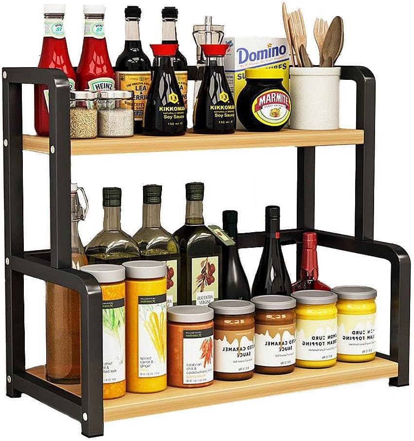 2 - Tier Wooden Kitchen Countertop Spice Rack for Storage of Condiments, Oils, Jars & Seasoning Bottles - Home & Garden > DIY > Kitchen & Bathroom DIY - Rivercity House & Home Co. (ABN 18 642 972 209) - Affordable Modern Furniture Australia
