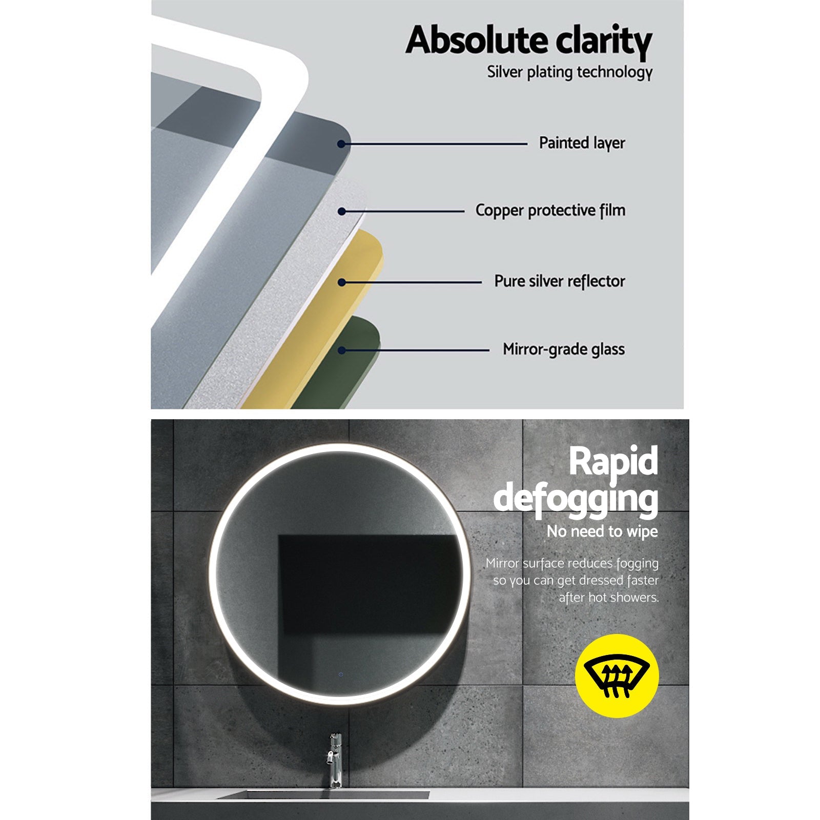 2 Wall Mirror 80cm with Led light Makeup Home Decor Bathroom Round Vanity - Health & Beauty > Makeup > Makeup Mirrors - Rivercity House & Home Co. (ABN 18 642 972 209) - Affordable Modern Furniture Australia