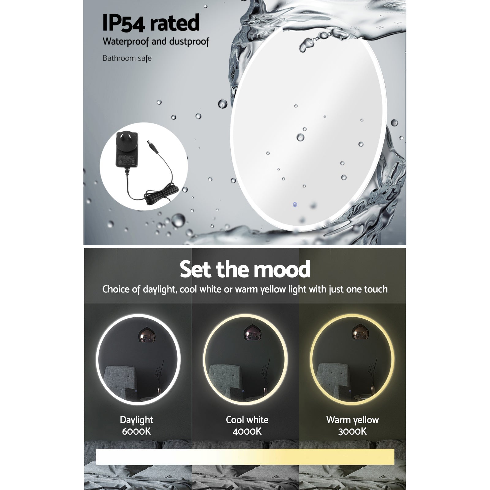 2 Wall Mirror 80cm with Led light Makeup Home Decor Bathroom Round Vanity - Health & Beauty > Makeup > Makeup Mirrors - Rivercity House & Home Co. (ABN 18 642 972 209) - Affordable Modern Furniture Australia