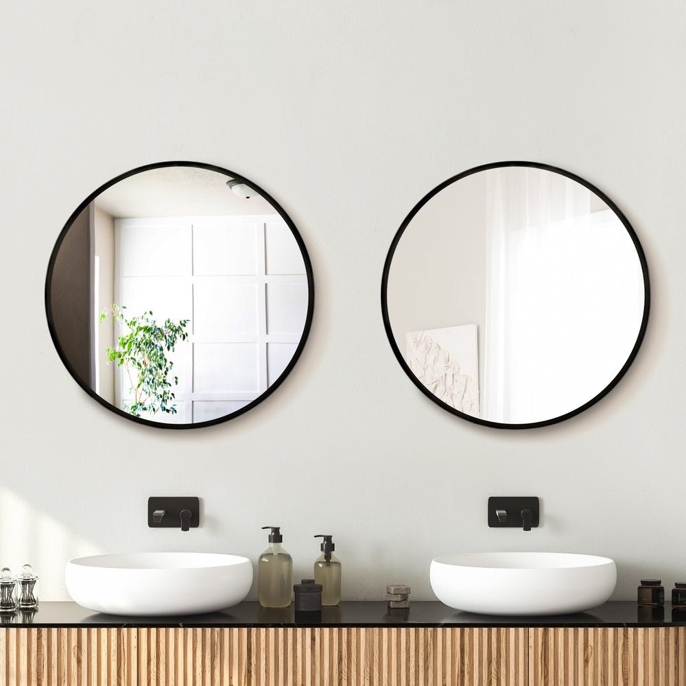2 Wall Mirror Makeup 50cm Home Decor Framed Mirrors Bathroom Round Black - Health & Beauty > Makeup > Makeup Mirrors - Rivercity House & Home Co. (ABN 18 642 972 209) - Affordable Modern Furniture Australia