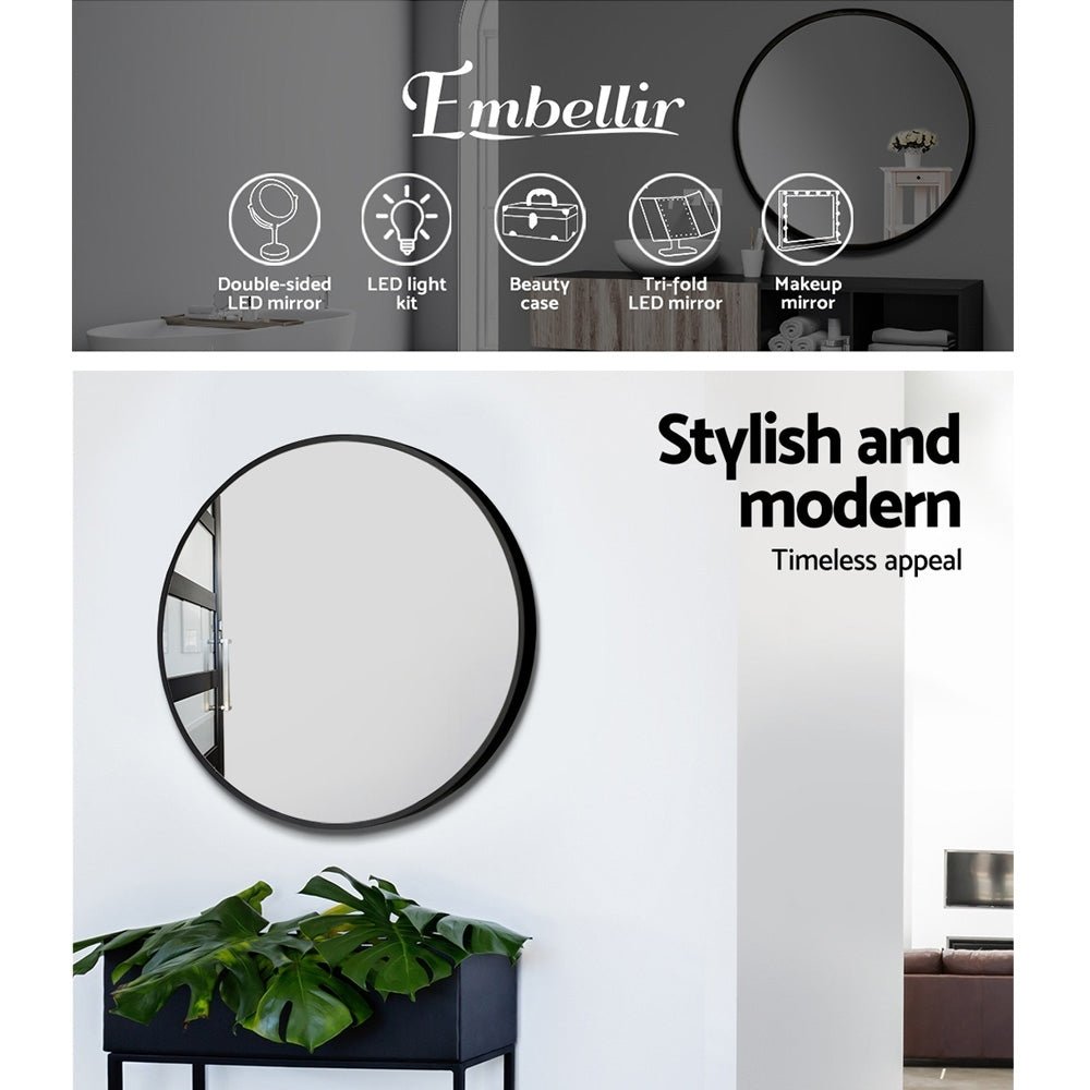 2 Wall Mirror Makeup 50cm Home Decor Framed Mirrors Bathroom Round Black - Health & Beauty > Makeup > Makeup Mirrors - Rivercity House & Home Co. (ABN 18 642 972 209) - Affordable Modern Furniture Australia