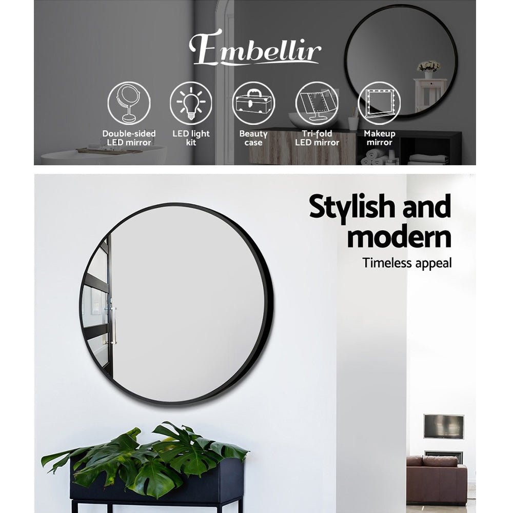 2 Wall Mirror Makeup 70cm Home Decor Framed Mirrors Bathroom Round Black - Health & Beauty > Makeup > Makeup Mirrors - Rivercity House & Home Co. (ABN 18 642 972 209) - Affordable Modern Furniture Australia