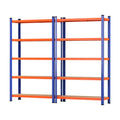 Set of 2 1.8M 5-Tier Garage Shelving Rack Heavy Duty Adjustable - Orange Blue
