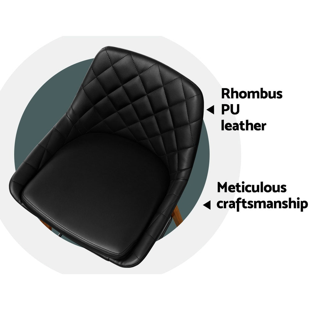 2 x Bar Stools Bentwood PU Leather Diamond Pleat - Black - Rivercity House & Home Co. (ABN 18 642 972 209) - Affordable Modern Furniture Australia