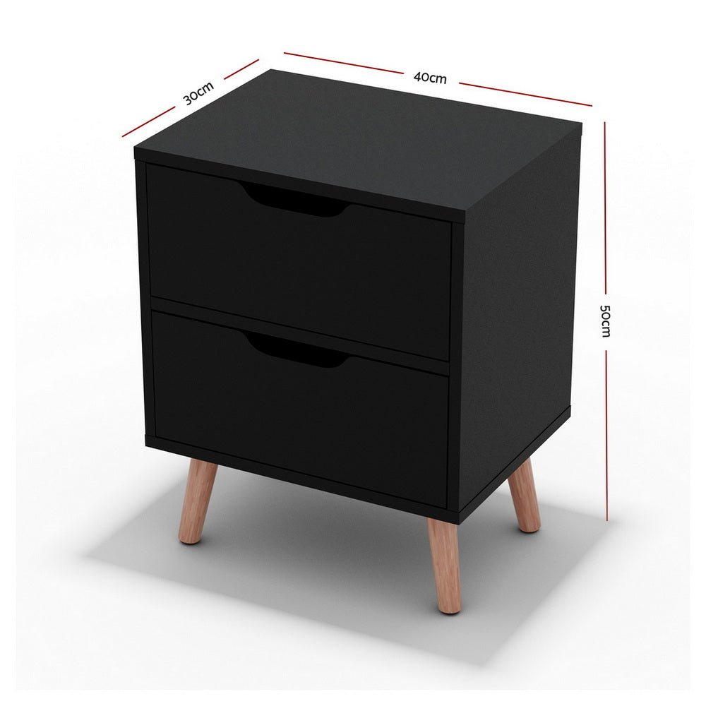 2 x Bedside Table 2 Drawers - BODEN Black - Furniture > Bedroom > Bedside Tables - Rivercity House & Home Co. (ABN 18 642 972 209) - Affordable Modern Furniture Australia