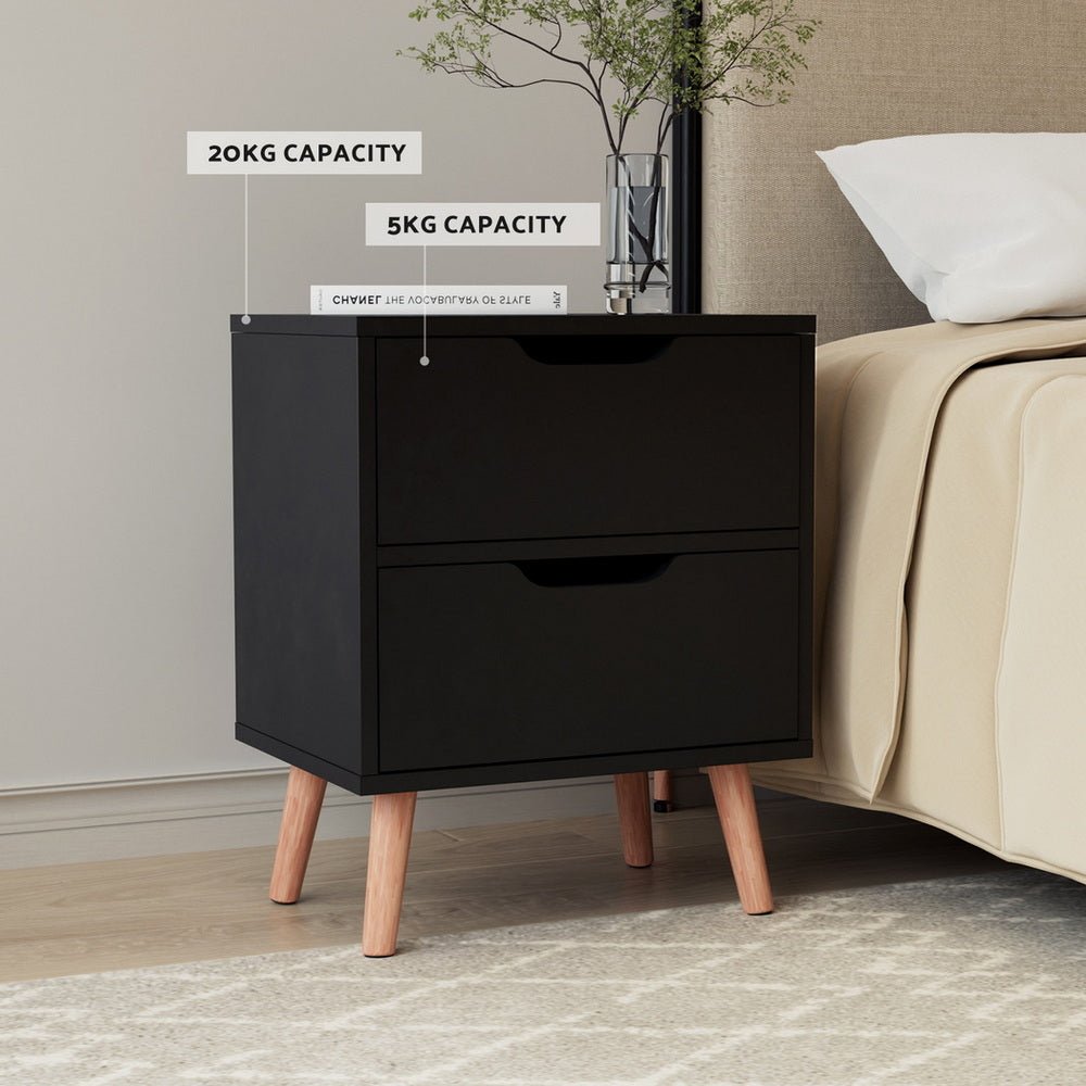 2 x Bedside Table 2 Drawers - BODEN Black - Furniture > Bedroom > Bedside Tables - Rivercity House & Home Co. (ABN 18 642 972 209) - Affordable Modern Furniture Australia