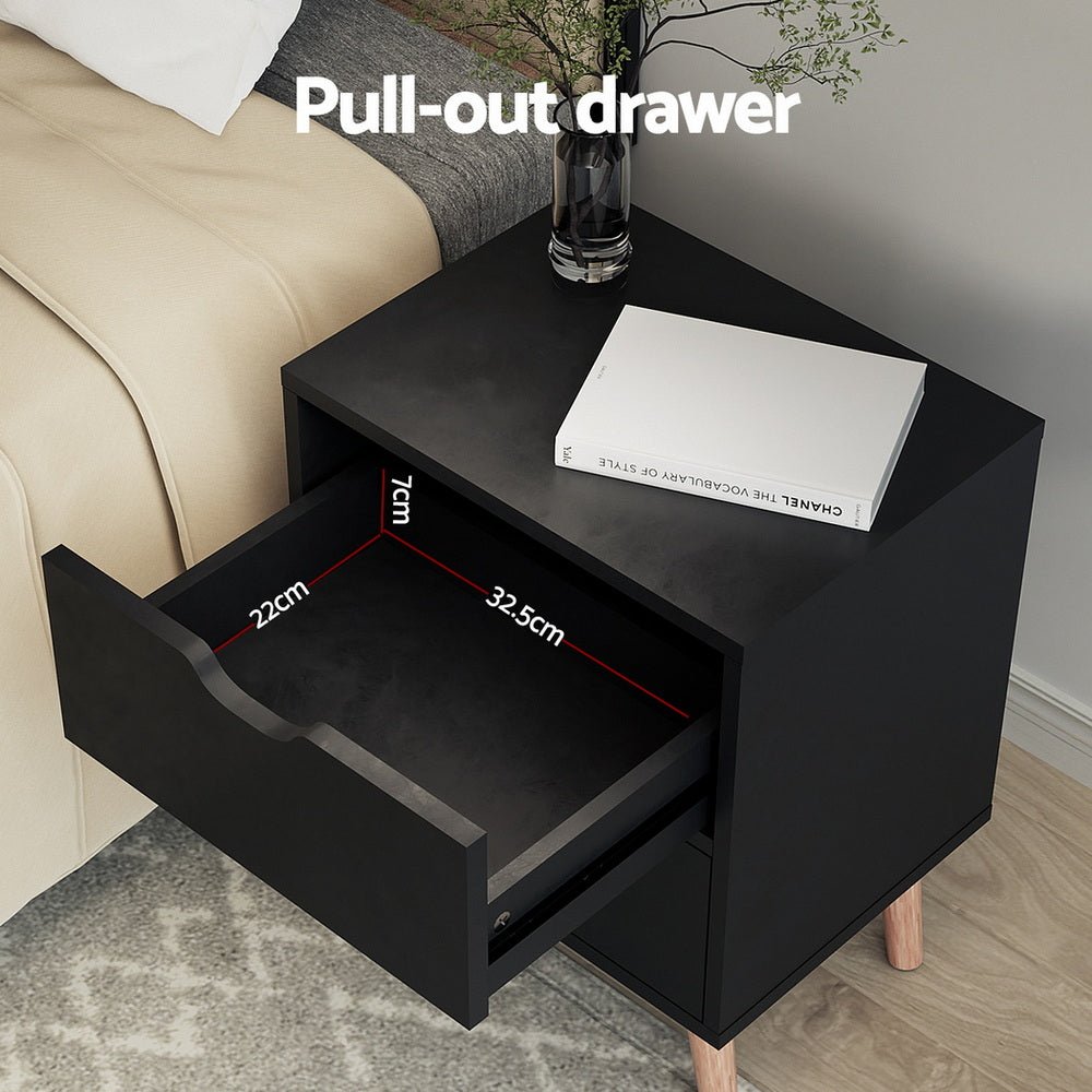 2 x Bedside Table 2 Drawers - BODEN Black - Furniture > Bedroom > Bedside Tables - Rivercity House & Home Co. (ABN 18 642 972 209) - Affordable Modern Furniture Australia