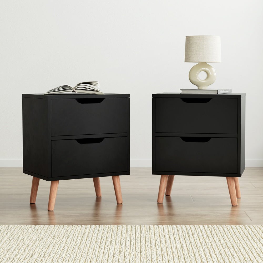 2 x Bedside Table 2 Drawers - BODEN Black - Furniture > Bedroom > Bedside Tables - Rivercity House & Home Co. (ABN 18 642 972 209) - Affordable Modern Furniture Australia