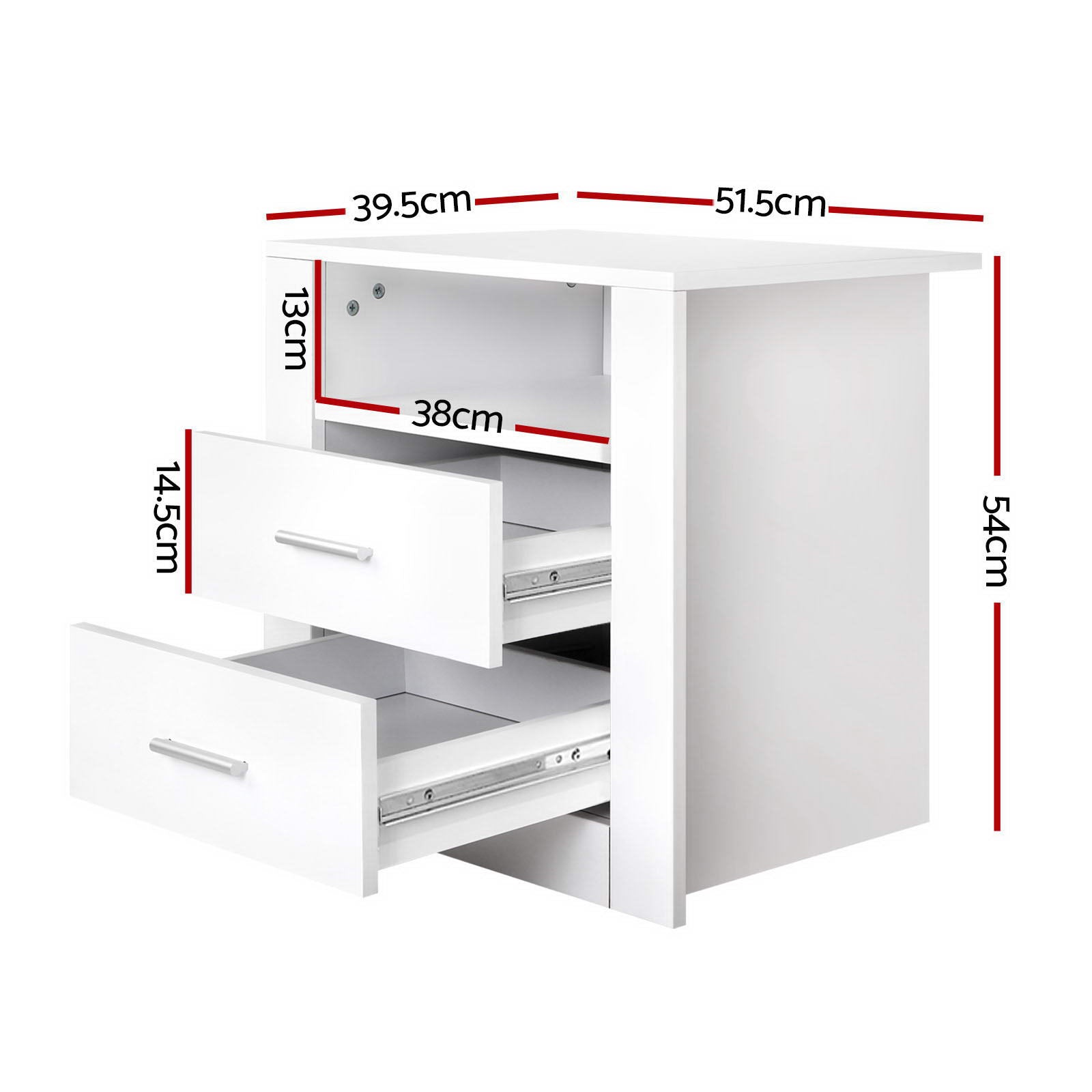 2 X Bedside Table 2 Drawers with Shelf - TARA White - Furniture > Bedroom > Bedside Tables - Rivercity House & Home Co. (ABN 18 642 972 209) - Affordable Modern Furniture Australia