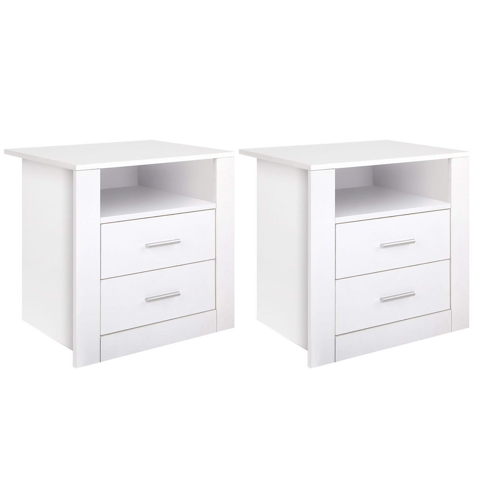 2 X Bedside Table 2 Drawers with Shelf - TARA White - Furniture > Bedroom > Bedside Tables - Rivercity House & Home Co. (ABN 18 642 972 209) - Affordable Modern Furniture Australia