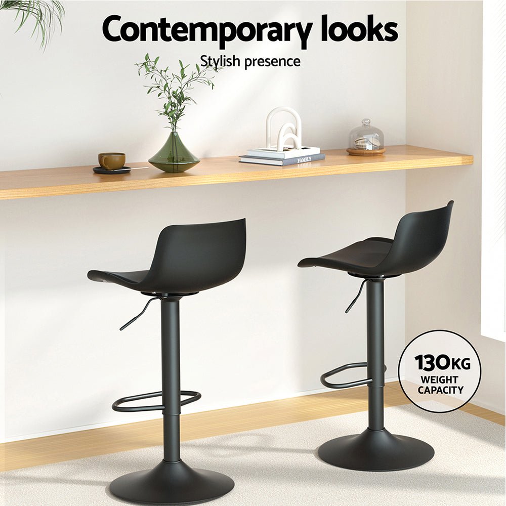 2 x Contemporary Gas Lift Swivel Bar Stools Black - Furniture > Bar Stools & Chairs - Rivercity House & Home Co. (ABN 18 642 972 209) - Affordable Modern Furniture Australia
