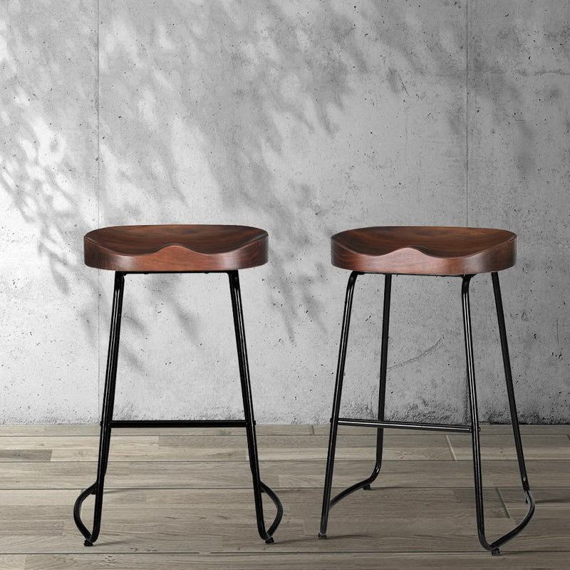 2 x Elm Wood Backless Bar Stools 65cm - Black and Dark Natural - Rivercity House & Home Co. (ABN 18 642 972 209) - Affordable Modern Furniture Australia