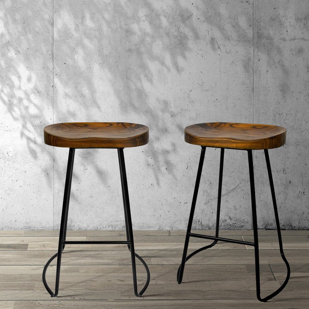 2 x Elm Wood Backless Bar Stools 65cm - Black and Dark Natural - Rivercity House & Home Co. (ABN 18 642 972 209) - Affordable Modern Furniture Australia
