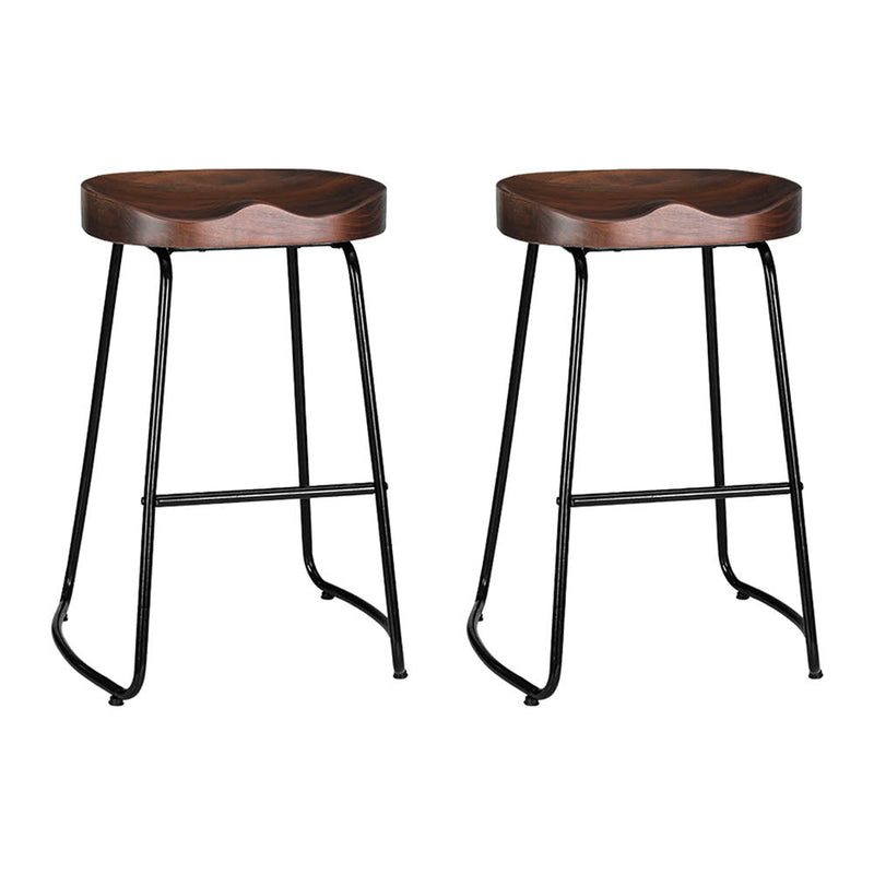 2 x Elm Wood Backless Bar Stools 65cm - Black and Dark Natural - Rivercity House & Home Co. (ABN 18 642 972 209) - Affordable Modern Furniture Australia