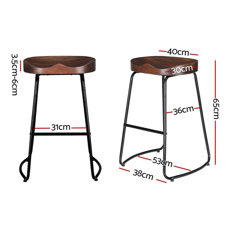 2 x Elm Wood Backless Bar Stools 65cm - Black and Dark Natural - Rivercity House & Home Co. (ABN 18 642 972 209) - Affordable Modern Furniture Australia