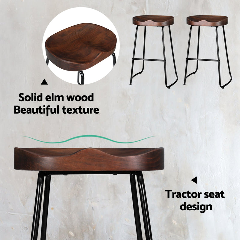 2 x Elm Wood Backless Bar Stools 65cm - Black and Dark Natural - Rivercity House & Home Co. (ABN 18 642 972 209) - Affordable Modern Furniture Australia