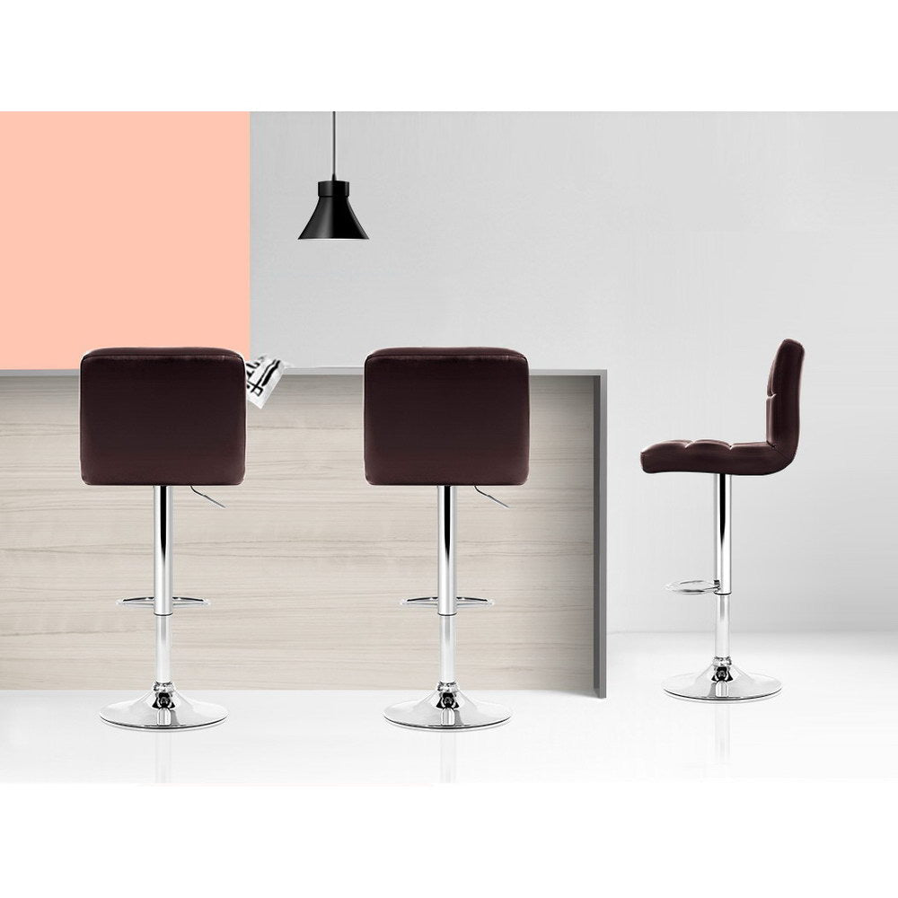 2 x Gas Lift Bar Stools PU Leather - Chocolate Brown - Rivercity House & Home Co. (ABN 18 642 972 209) - Affordable Modern Furniture Australia