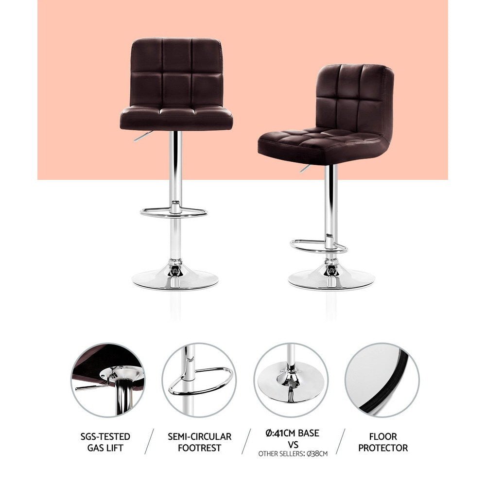 2 x Gas Lift Bar Stools PU Leather - Chocolate Brown - Rivercity House & Home Co. (ABN 18 642 972 209) - Affordable Modern Furniture Australia