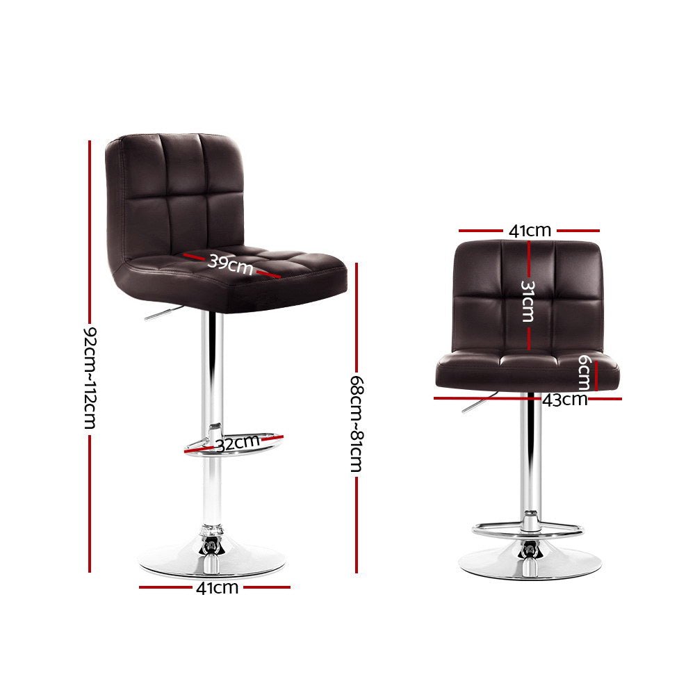 2 x Gas Lift Bar Stools PU Leather - Chocolate Brown - Rivercity House & Home Co. (ABN 18 642 972 209) - Affordable Modern Furniture Australia