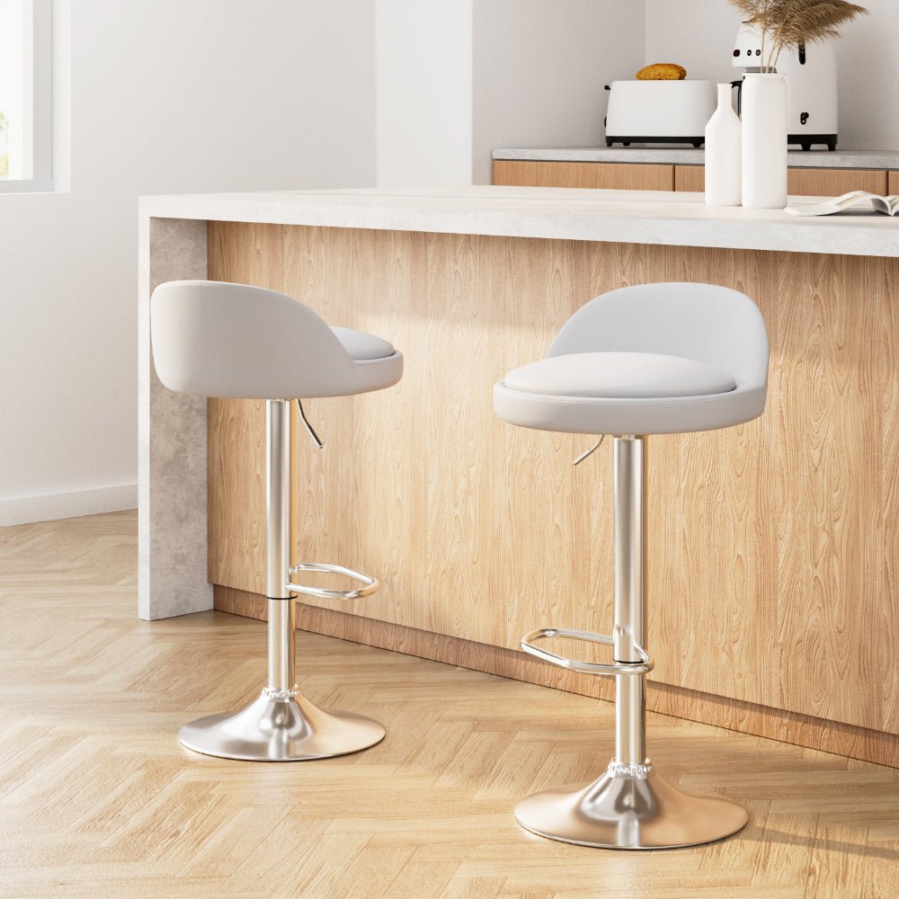 2 x Nuvo Bar Stools PU Leather - White - Furniture > Bar Stools & Chairs - Rivercity House & Home Co. (ABN 18 642 972 209) - Affordable Modern Furniture Australia