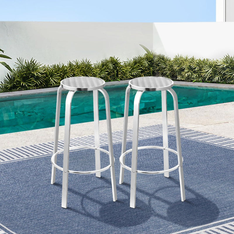 2 x Outdoor Bar Stools Patio Furniture Indoor Bistro Kitchen Aluminum - Rivercity House & Home Co. (ABN 18 642 972 209) - Affordable Modern Furniture Australia